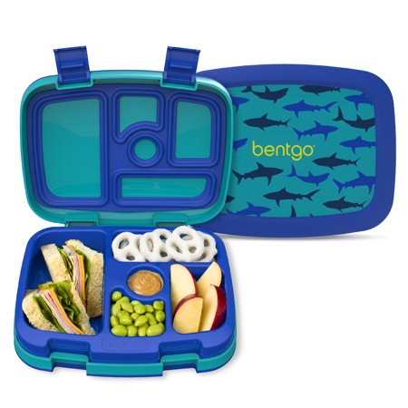 Bentgo Kids Prints Leak-Proof 5-Compartment Bento-Style Kids Lunch Box - Ideal Portion Sizes for Ages 3-7 Durable Drop-Proof Dishwasher Safe & Made with BPA-Free Materials (Sharks)
