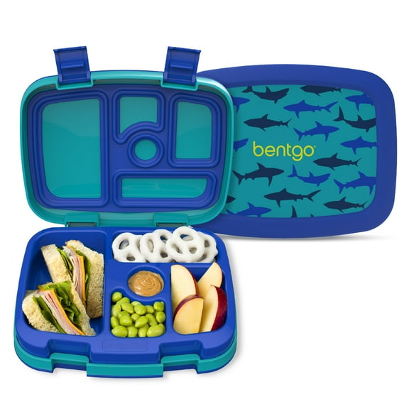 Bentgo Kids Prints Leak-Proof, 5-Compartment Bento-Style Kids Lunch Box - Ideal Portion Sizes for Ages 3-7, Durable, Drop-Proof, Dishwasher Safe, & Made with BPA-Free Materials (Sharks)
