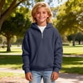 thumbnail image 5 of GUZOM Kids Boys Half Zip Hoodie Waffle Knit Long Sleeve Pullover Sweatshirt Soft Stretchy Cotton Blend Casual Relaxed Fit Top with Pocket Navy,Size 11 T, 5 of 7