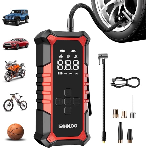 GOOLOO A6 Gear Tire Inflator Portable Air Compressor, 160 PSI Cordless Tire Inflator with Digital Pressure Gauge ＆LED Light, Air Pump for Car Tires, Bike, Motorcycle, Balls