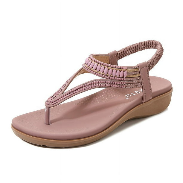 Sandalias para mujer con suela de goma blanda con cuentas elásticas