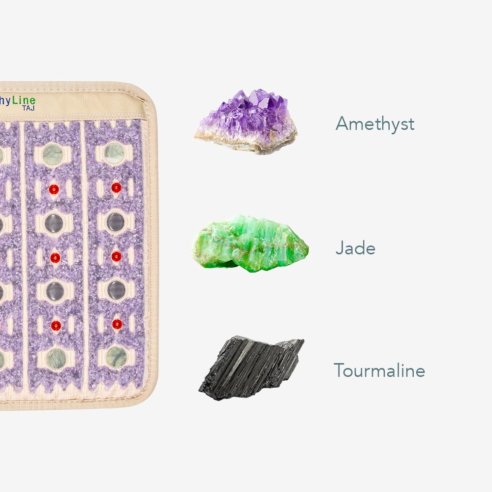 HealthyLine TAJ 2020 Far Infrared Heating Pad with Real Gemstones, PEMF Mat with Amethyst, Jade, Tourmaline, Adjustable Temperature Control for Natural Pain Relief 20” x 20”
