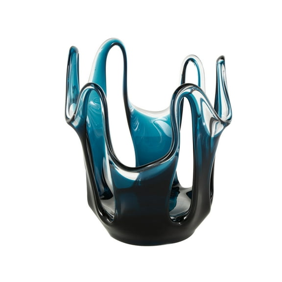 DecMode 10" Abstract Ombre Blue Glass Vase with Wavy Oval Cutouts