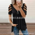 thumbnail image 2 of Wangscanis Women T-shirt, Leopard Printed Pattern Short Sleeve V-neck Tops, 2 of 3