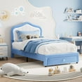 thumbnail image 3 of Twin XL Bed Frame with Storage Drawer & Smart LED Headboard, Princess Platform Bed, Blue, 3 of 7