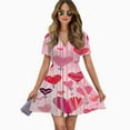 thumbnail image 2 of Modern Romantic Art Love Dots Women Dress V-Neck Short Sleeve Flowy Swing Party Midi Dress, 2 of 4