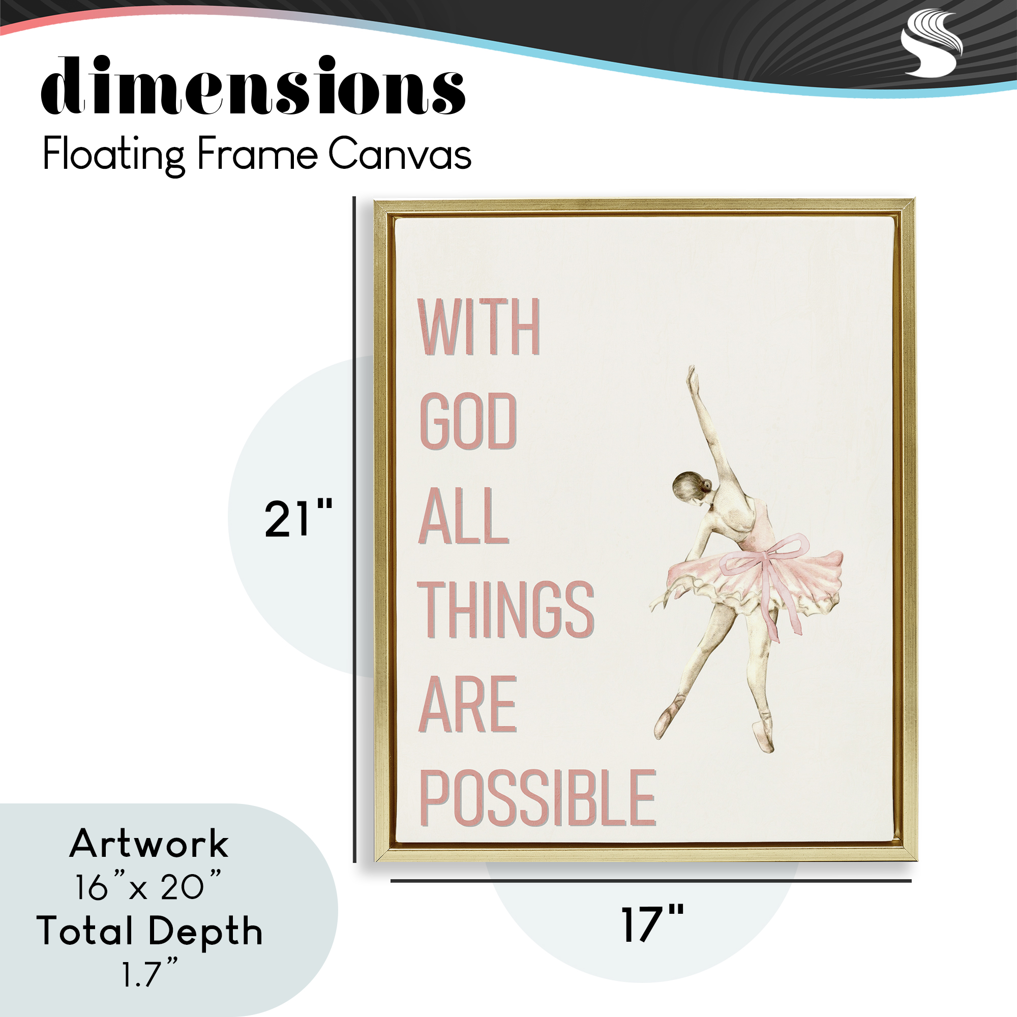 All Things Possible Ballerina Gold Framed Floater Canvas Wall Art, design by Kim Allen