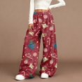 thumbnail image 2 of Women's Casual Fashion Wide-Leg Pants with Christmas Print - Elastic Waist, Loose & Fleece-Lined, Burgundy, Size XXL, 2 of 5