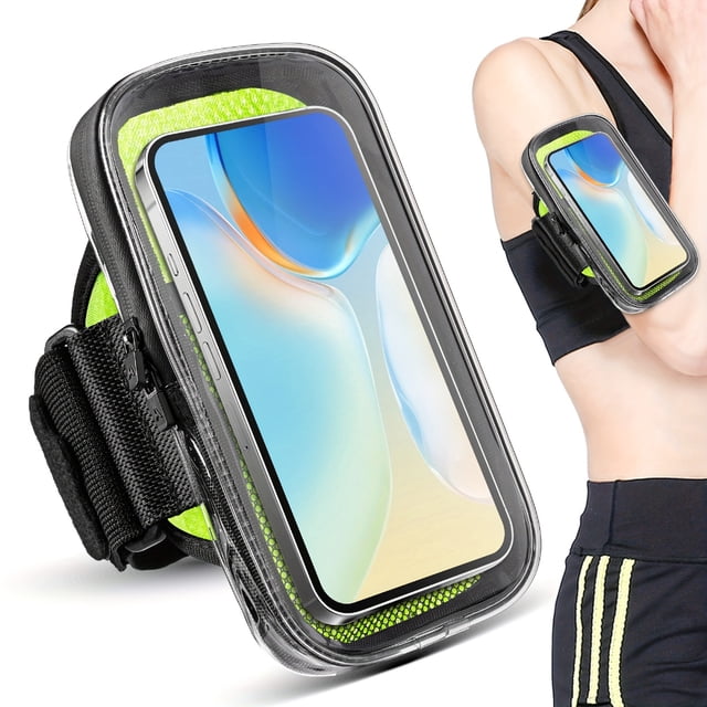 JUNWELL Clear Running Phone Holder Armband Sports Armband Case for iPhone 15 14 13 Pro Max 12 11 Plus Samsung Android Universal Arm Bands Bag with Key Card Pocket for Exercise Walking W