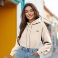 thumbnail image 3 of Dalix Salty Embroidery Fleece Hoodie Cropped Long Sleeve Drawstring Fall Spring Womens in Heather Dust XL X-Large, 3 of 5
