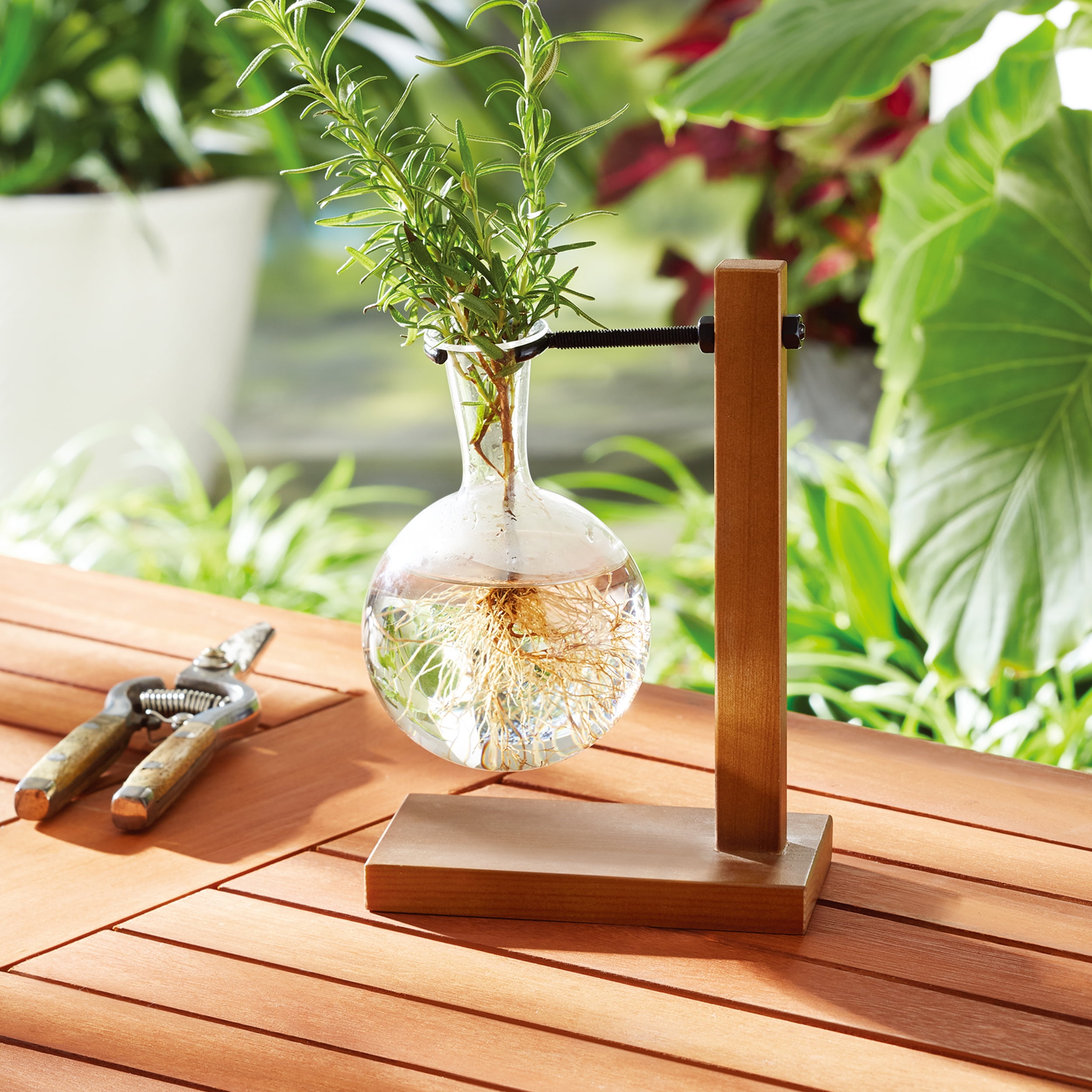 Retro Vase Flower Planter Wooden Base Modern Tabletop Garden Table Decor Gift 