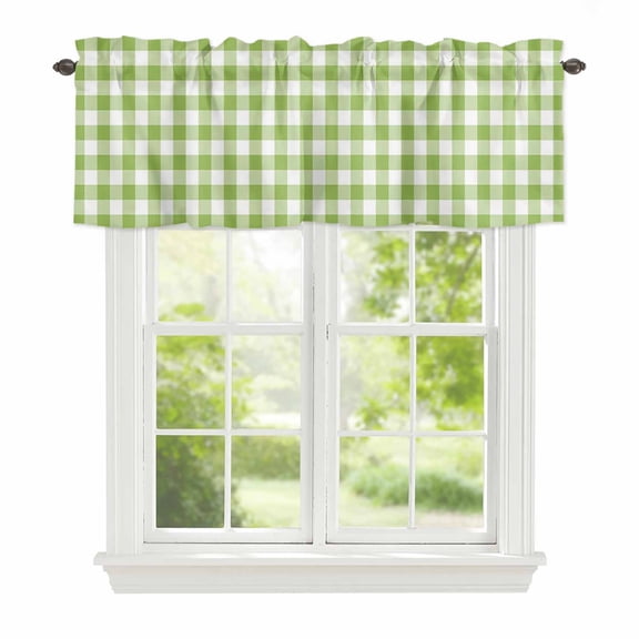 Valance Curtains for Windows Sage Green Buffalo Check Plaid Kitchen Curtians Window Treatment Farmhouse Style Topper Curtain Rod Pocket Valances for Kitchen Bathroom Living Room 54x18in