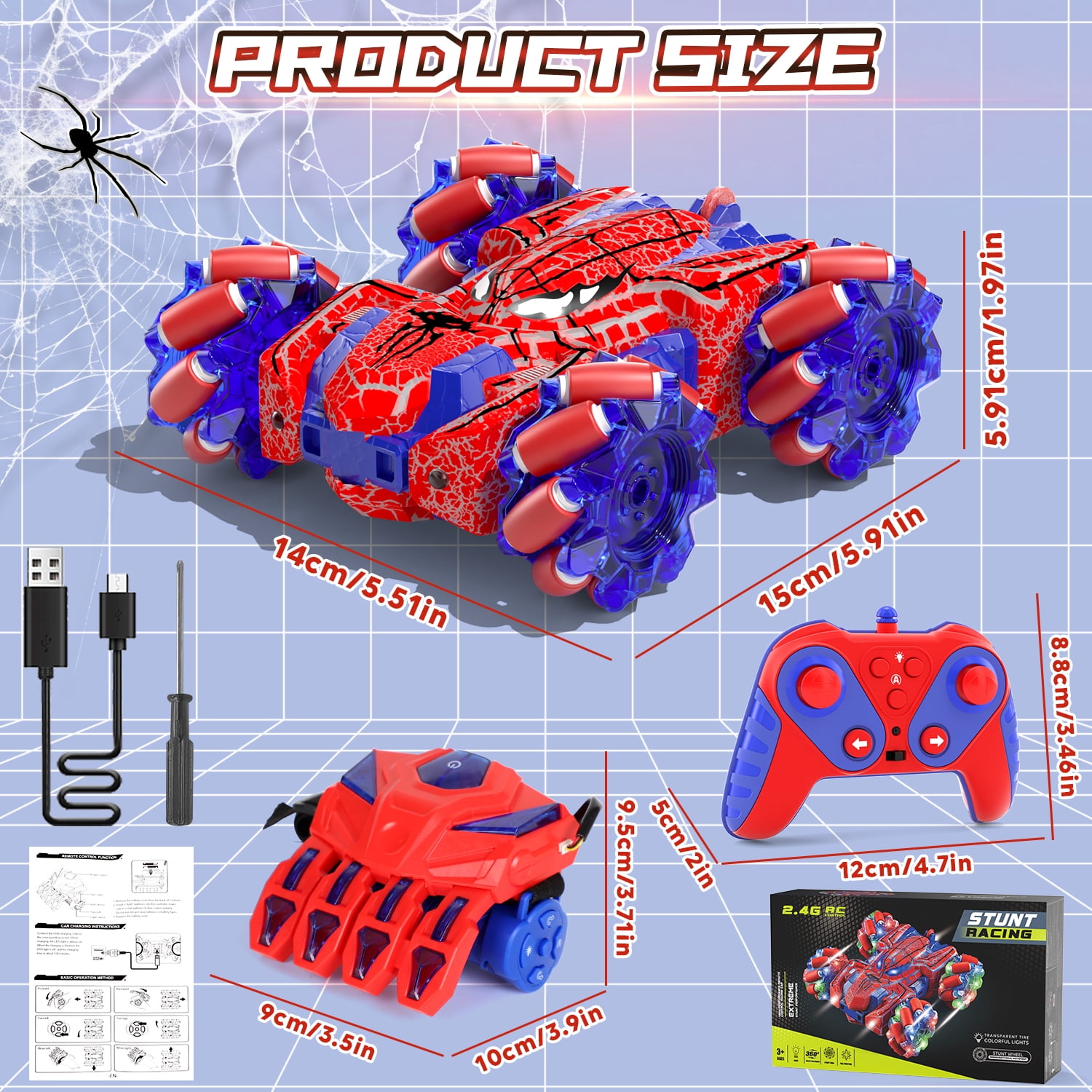 Remote Control Cars, RC Cars Toys for 5 6 7 8 9 10 Year Old Boys Girls, Gesture Sensing RC Stunt Car, Double Sided Race Car with Cool Lights for Boys Kids Age 8-12 Outdoor Toys Birthday Gifts