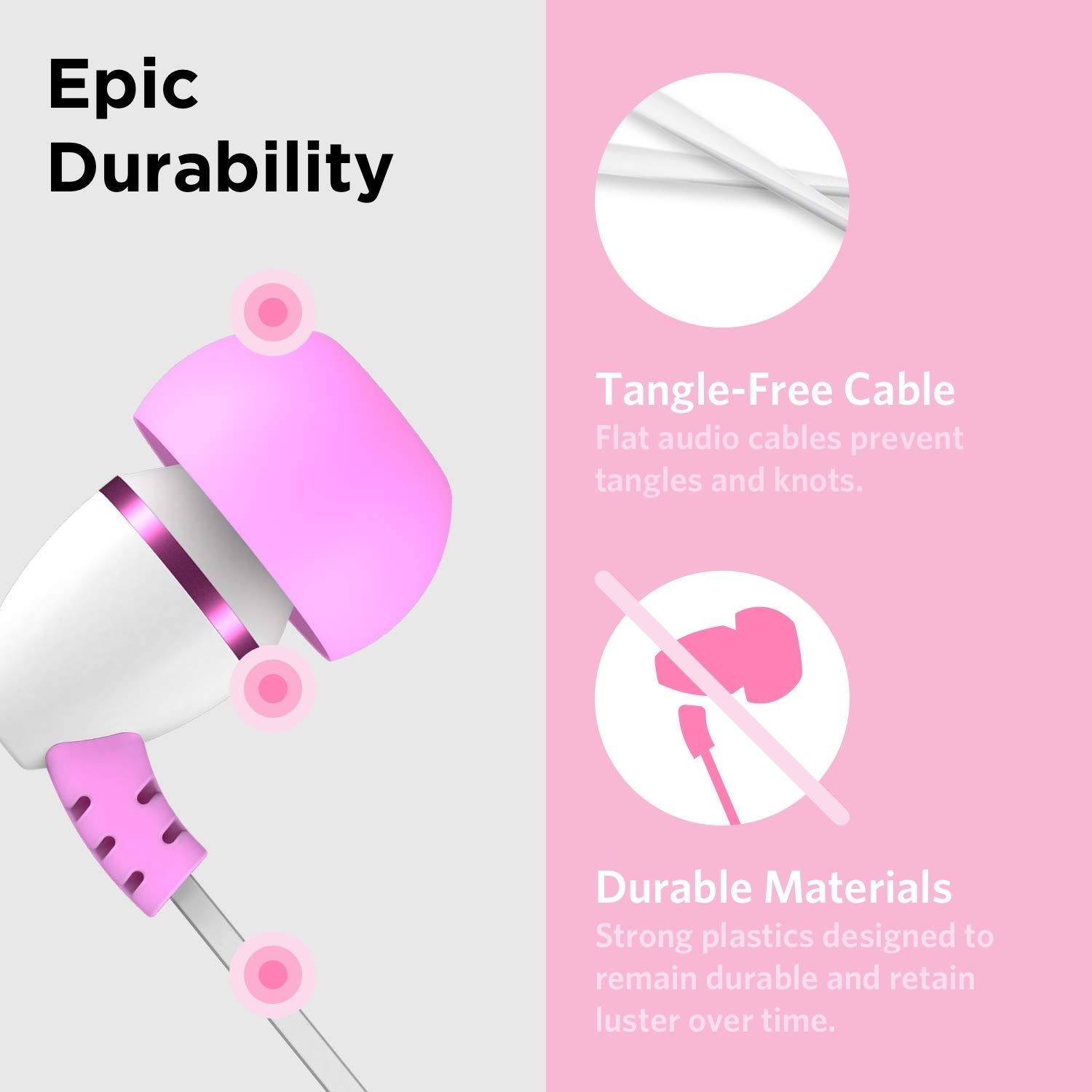 LilGadgets BestBuds Volume Limited, Wired in-Ear Earbuds for Kids (Includes Microphone, Travel Case & Splitter) Ear Buds for Kids, Perfect Headphones for School - Pink
