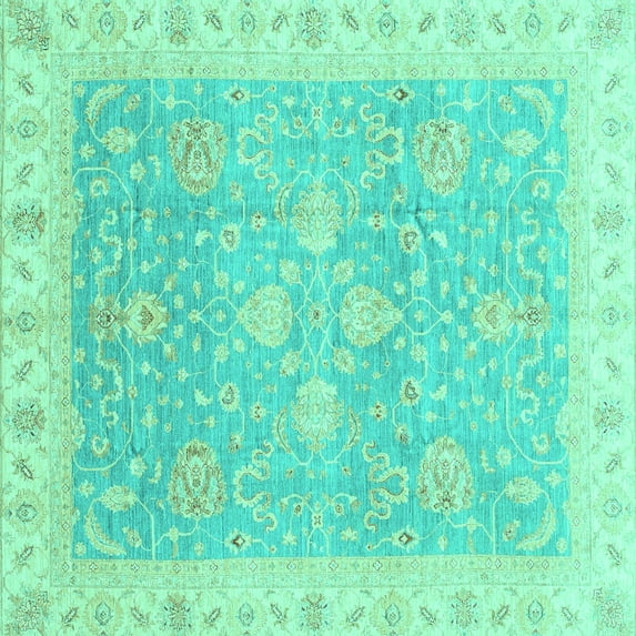 Ahgly Company Machine Washable Indoor Square Oriental Turquoise Blue Traditional Area Rugs, 7' Square