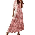 thumbnail image 2 of Lemento Women Maxi Dresses Summer Beach Long Dress Ladies V Neck Ethnic Print Sundress Holiday Casual Dress Red 2XL, 2 of 7