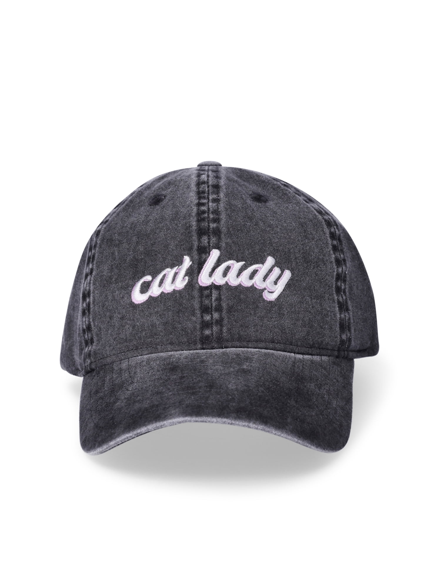 Time and Tru Women's Cotton Twill Cat Lady Baseball Hat, Black