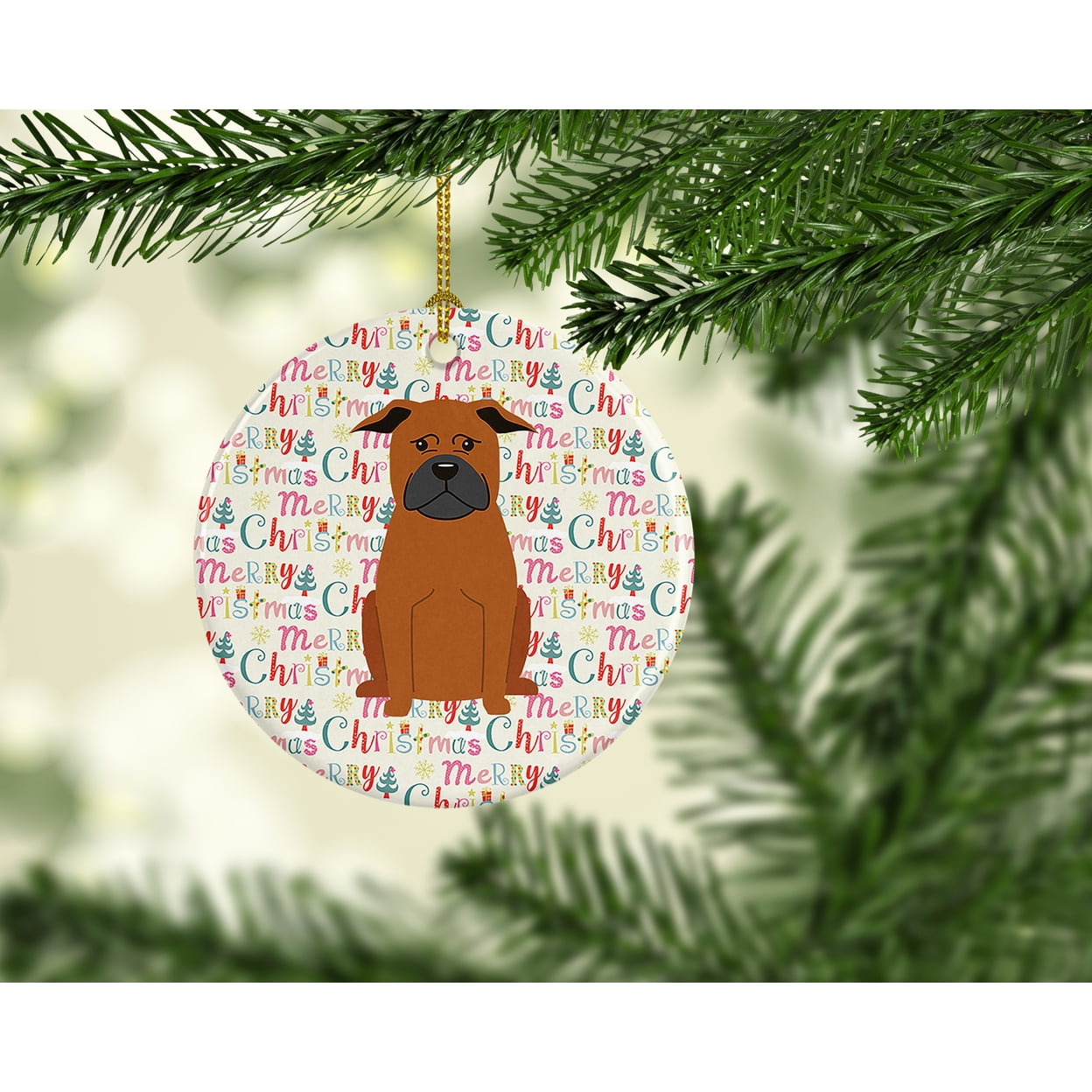 Merry Christmas Chinese Chongqing Dog Ceramic Ornament 2.8 in x 2.8 in