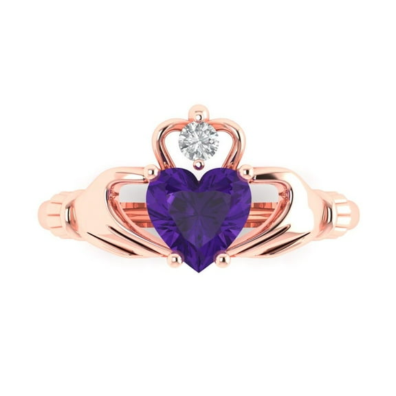 Claddagh Engagement Ring for Women - 1.06ct Natural Amethyst in 14K Rose Gold Promise Ring