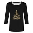 thumbnail image 4 of Christmas Shirts for Women 3/4 Length Sleeve Crew Neck T-shirts Xmas Printed Holiday Graphic Tees (L, Black 05), 4 of 5
