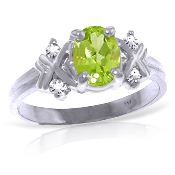 Galaxy Gold 14k White Gold Ring with Genuine Diamonds and Natural Oval-Shaped Peridot - Size 10.0