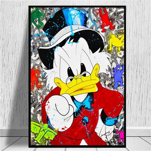 Graffiti Canvas Disney Mickey Mouse and Donald Duck Canvas Print Painting Coloful Wall Art Poster Pictures for Living Room Decor40x50cm No Frame Gao Jinjia LED