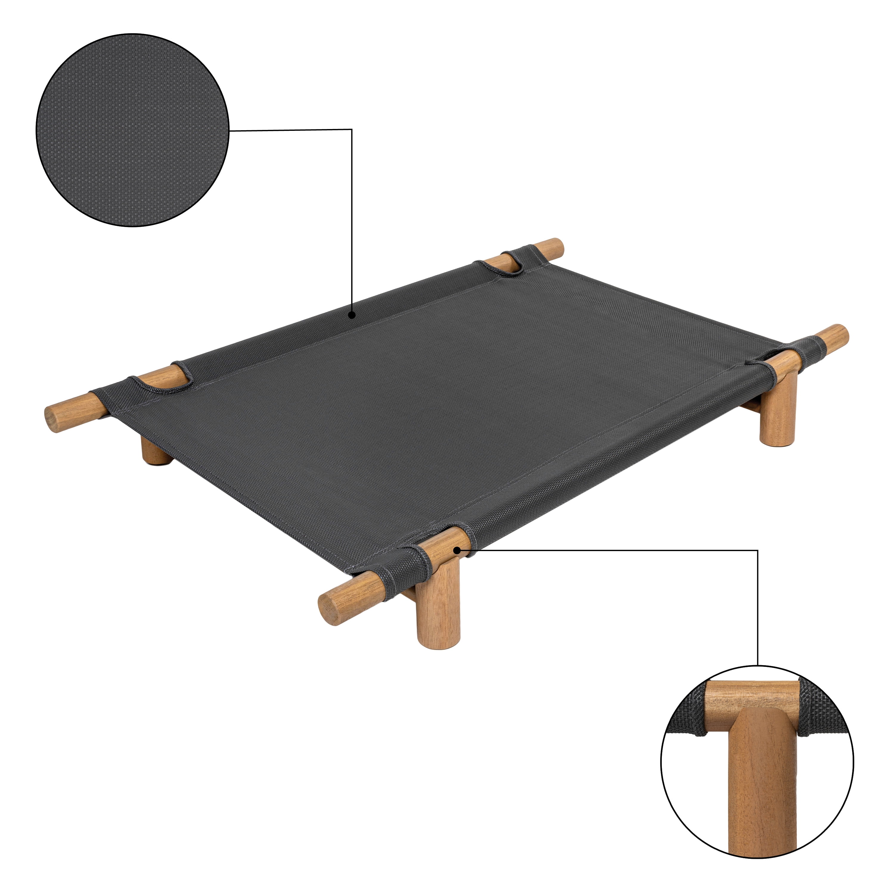 THE LICKER STORE Chester 32" Modern Minimalist Wood Frame Elevated Outdoor Dog Bed, Graphite/Light Teak, DBD5000B