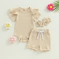 thumbnail image 5 of HIPYLO Baby Girls Short Sleeve Bodysuit Bloomer Shorts Ribbed Outfits Newborn Rib Knit Ruffle Romper Shorts Headband 3pcs Basic Solid Clothes Cute Outfit, 5 of 6