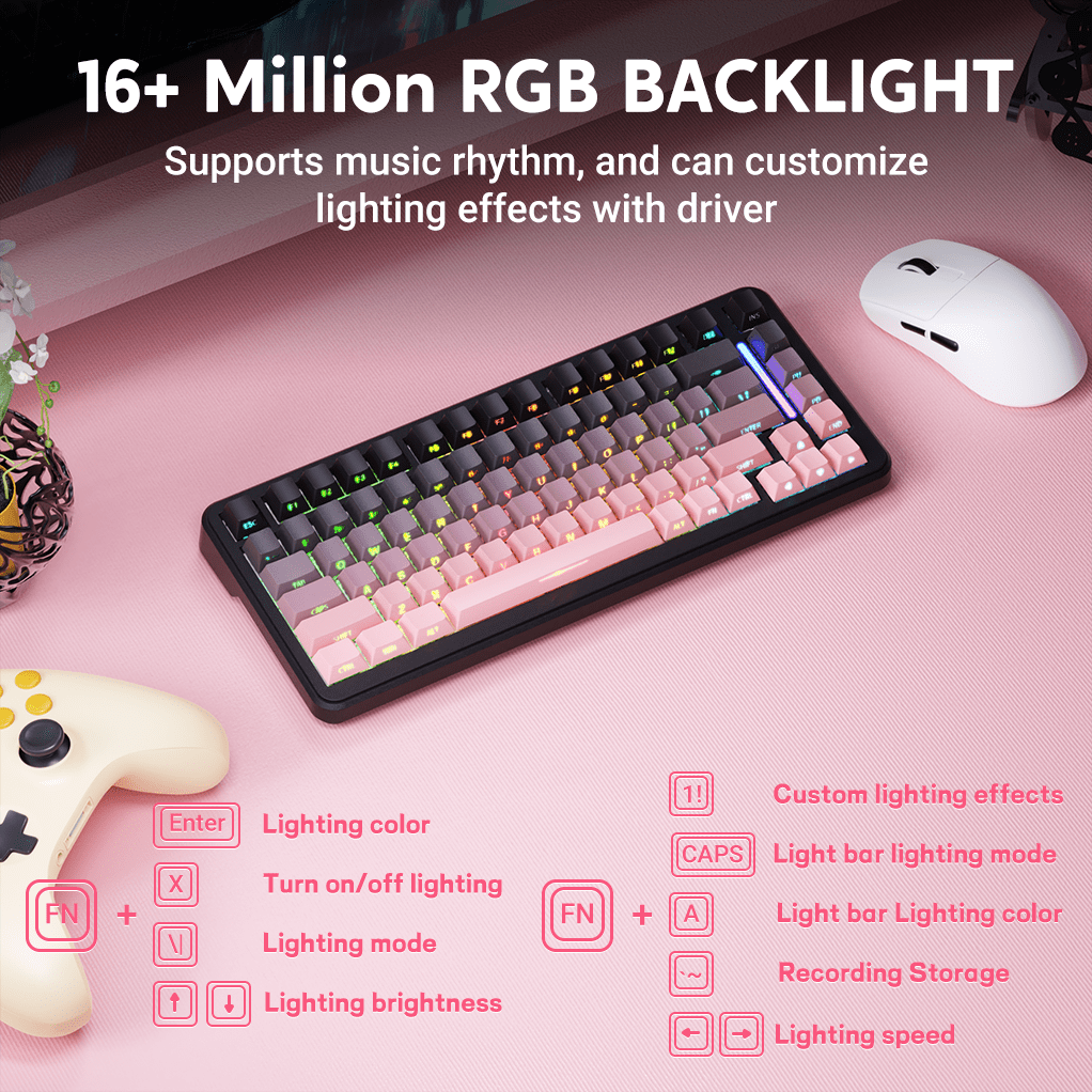 ATTACK SHARK M86 82 Keys Wireless Mechanical Keyboard, 75% Gasket Hot Swappable Custom Keyboard, Side Printed PBT Keycaps, RGB Backlit, Pre-lubed Switches, BT/2.4GHz/ Wired Mechanical Gaming Keyboard