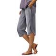 thumbnail image 3 of Women's Cropped Yoga Pants with Pockets - Wide Leg Hiking Athletic Pants Elastic Waist Lightweight Lounge Casual Trousers Gray L, 3 of 10