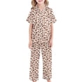 thumbnail image 4 of Gaexia Girls 3 Pieces Pajamas Sets Silk Satin Ruffle Sleepwear Short Sleeve Button-Down Pjs Nightwear Loungewear, 4 of 5