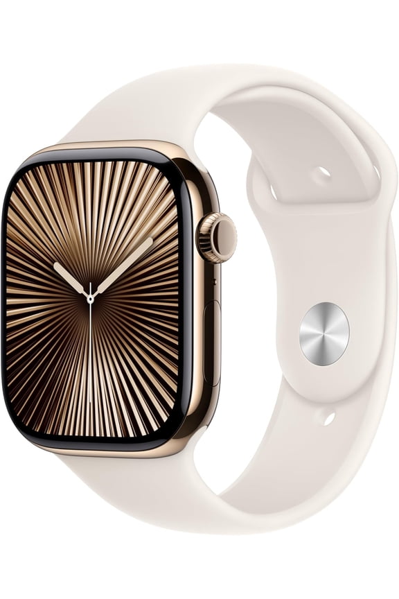Pre-Owned Apple Watch Series 10 GPS + Cellular 46mm Gold Titanium Case with Sport Band - M/L - Starlight