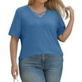 thumbnail image 4 of TQWQT Women's Plus Size Tops Sexy Summer V Neck Criss Cross Shirts Blue T-Shirt Short Sleeve Tops Dressy Casual Womens Clothing XL, 4 of 5
