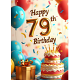 thumbnail image 4 of Happy 79th Birthday Celebration Banner Colorful Balloons Cake Confetti Backdrop Party Supplies Decorations Photography Props Background Birthday Party, 4 of 8