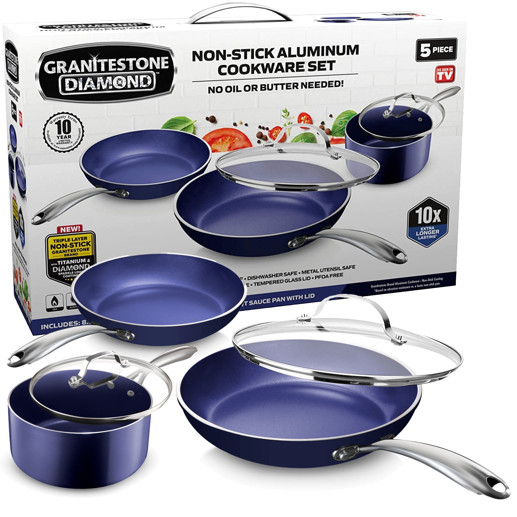 Cookware Sets Non Stick Dishwasher Safe Ceramic Dining Pans Pan Glass Tops 18 Pc 