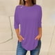 thumbnail image 2 of Ploknplq Tunic Tops for Women Loose Fit Dressy,Elbow Length Tee Shirts for Women,Womens Tunic Tops,Pure Round Neck Three Quarter Sleeve Top,Plaid Shirts for Women,Split Hem Top for Women Purple XL, 2 of 5
