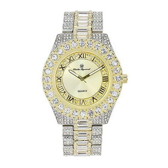 Charles Raymond Big Rocks Fully Iced Out Diamond Mens Watch w/Easy Read Date &Day and Colorful Dials- Designer Hip Hop Blinged Out Timepiece - ST10535 (ST10537-TT Gold-SLV)