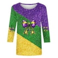 thumbnail image 4 of Mardi Gras Shirts for Women Funny Mask Graphic 3/4 Sleeve Striped Tee Shirt Loose Casual Crew Neck Party Tops Trendy Mardi Gras Outfit 2026, 4 of 6