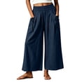 thumbnail image 2 of CQONEPT Wide Leg Pant for Womens Elastic Waist Elastic Waist Crop Pants Casual Flowy Loose Fit Trousers with Pocket Navy M, 2 of 6