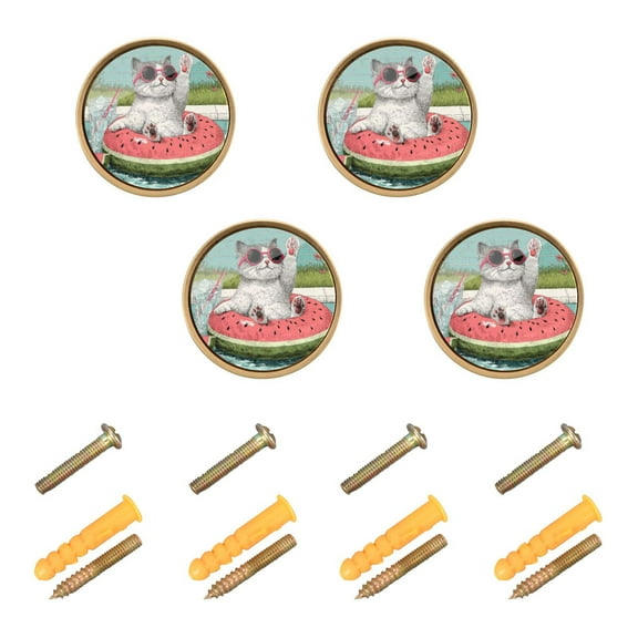 Qxltty Party Kitty Cabinet Knobs Kitchen Drawer Knobs Round Door Pulls Dressing Table Wardrobe Closet Knob Handles Decorative Set of 4