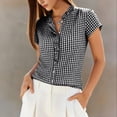 thumbnail image 3 of StSilkitty Womens Plaid Shirts Short Sleeve V Neck Pleated Blouses Summer Lightweight Soft Dressy Casual Tops, 3 of 7