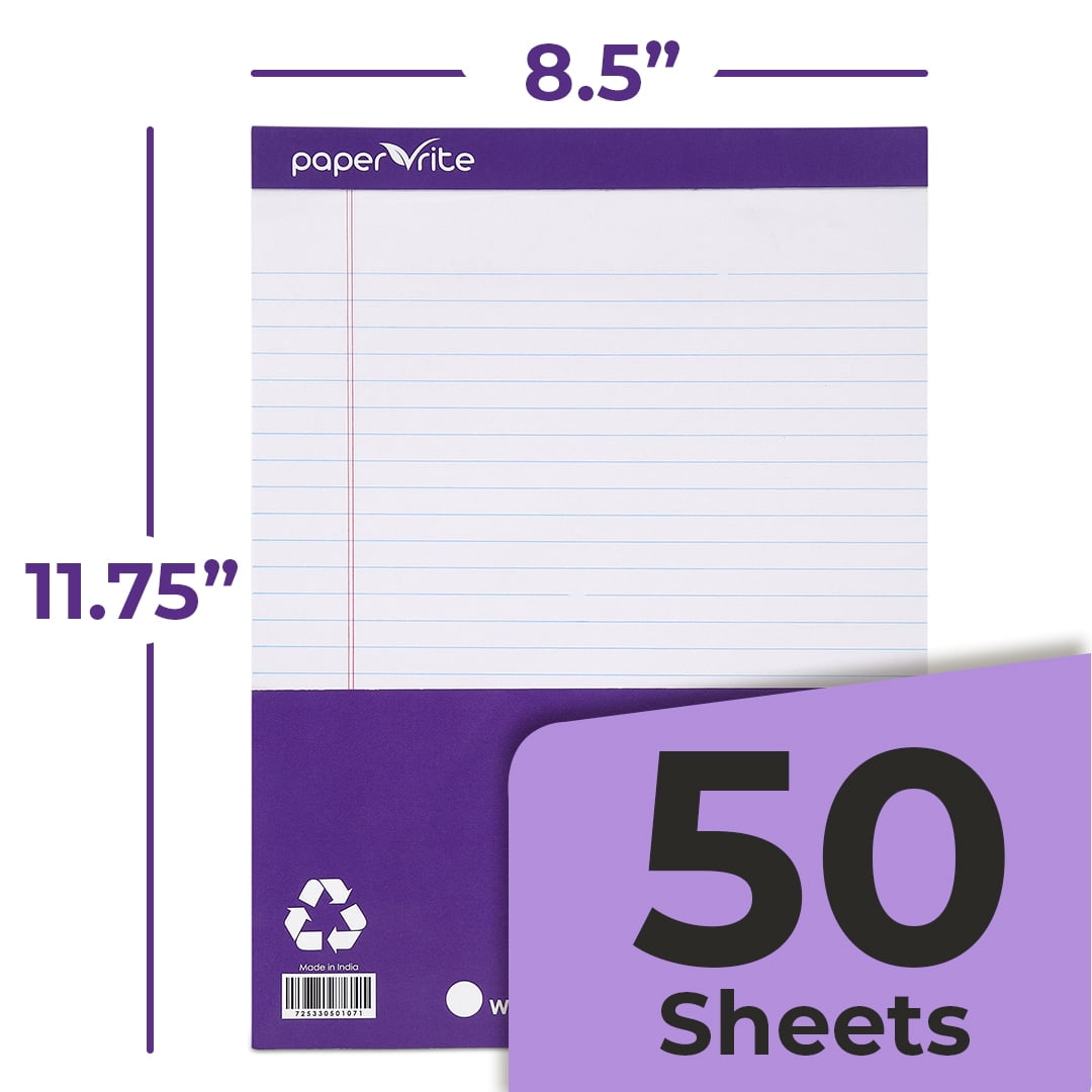 Paper Rite Writing Pads | White | 50 Sheets | 11.75 x 8.5 in | Pack of 12
