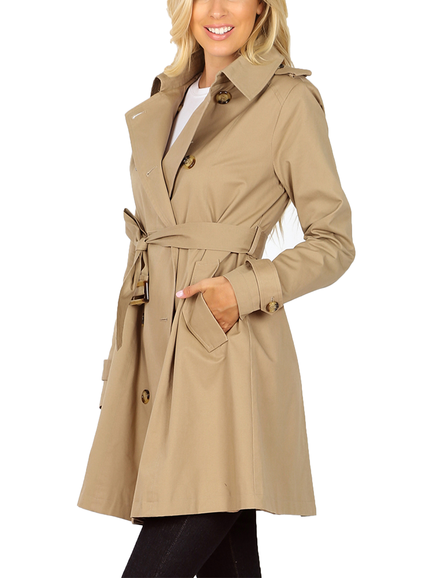 KOGMO Womens Double Breasted Trench Coat Jacket with Waist Belt - image 2 of 5