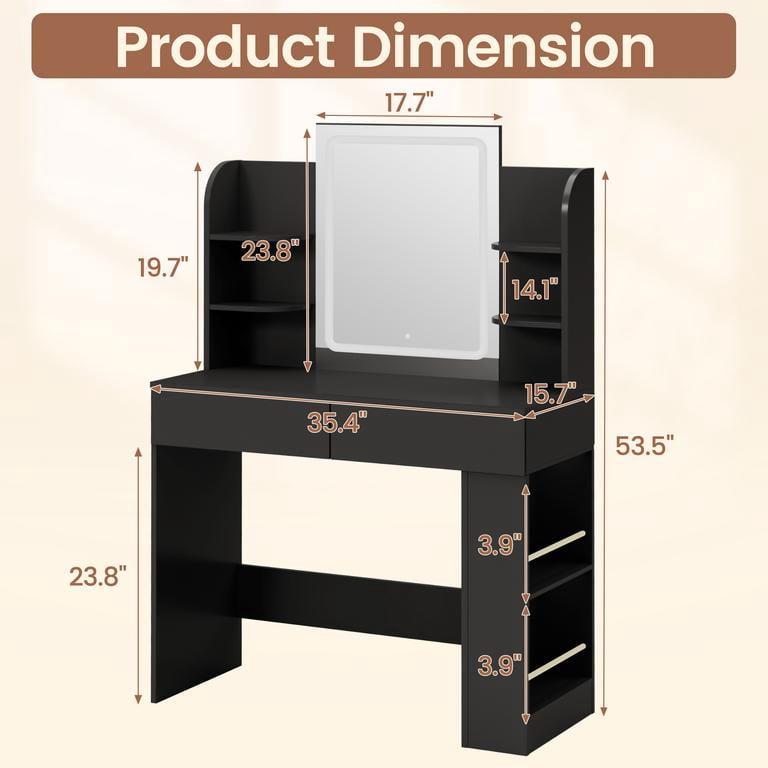 Lacoo Vanity Set with Mirror, Makeup Vanity with LED Light, Storage Drawers & Shelves, Vanity Desk for Bedroom Dressing Room, Black