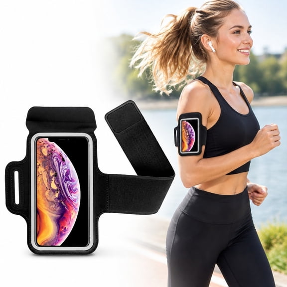 Running Phone Armband, Adjustable Arm Band for Running & Gym with Key Pocket, Fits Phones up to 7 in, Black
