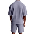 thumbnail image 5 of Mens 2 Piece Outfits Button Down Collar Short Sleeve Polo Shirts & Casual Shorts Sweatsuit Outfit Summer Vacation Beach Set, 5 of 8