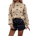 thumbnail image 3 of CAIXIA Fall Sweaters For Women Heart Print Crewneck Long Sleeve Pullover Tops Soft Basic Clothes Loose Shirts Fashion Work Outfits Fall Winter Clothes,Beige, 3 of 5