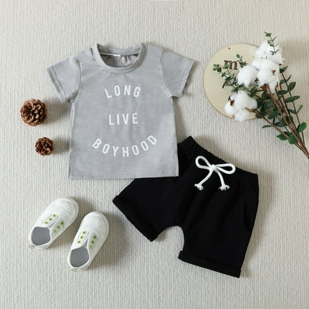 JCCXIN Toddler Boys Girls Short Sleeve Letter Prints T Shirt Pullover O-Neck Tops Shorts Outfit Sets Lovely Clothes Sets