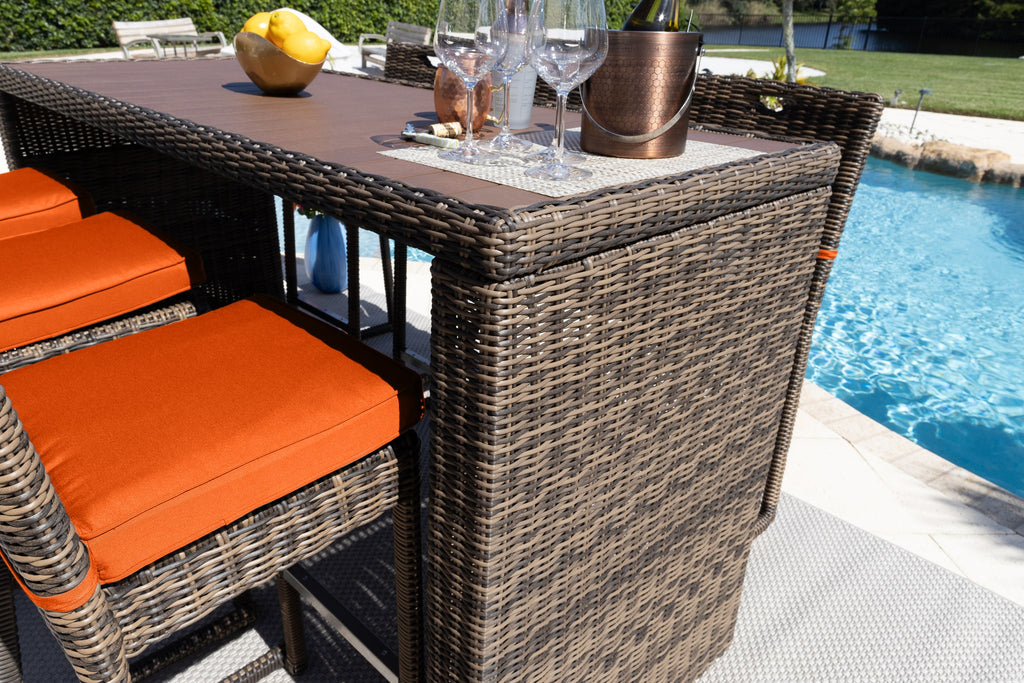 Tuscany 7-Piece Resin Wicker Outdoor Patio Furniture Bar Set with Bar Table and Six Bar Chairs (Half-Round Brown Wicker, Sunbrella Canvas Tuscan) - image 3 of 5