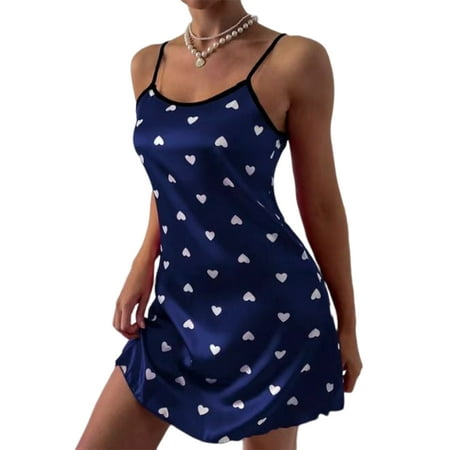 

Avamo Women Sleep Dress Crew Neck Nightgowns Heart Print Night Gowns Women s Soft Pajama Dresses Holiday Sleepwear Blue 3XL